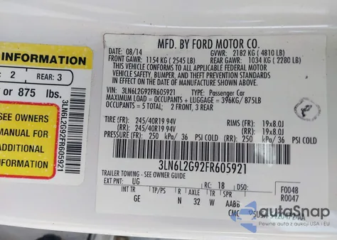 2015 Lincoln Mkz from USA, damaged, VIN 3LN6L2G92FR605921